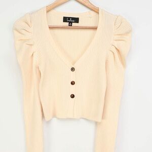 Lulu's Cream Puff Sleeve Ribbed Crop Blouse